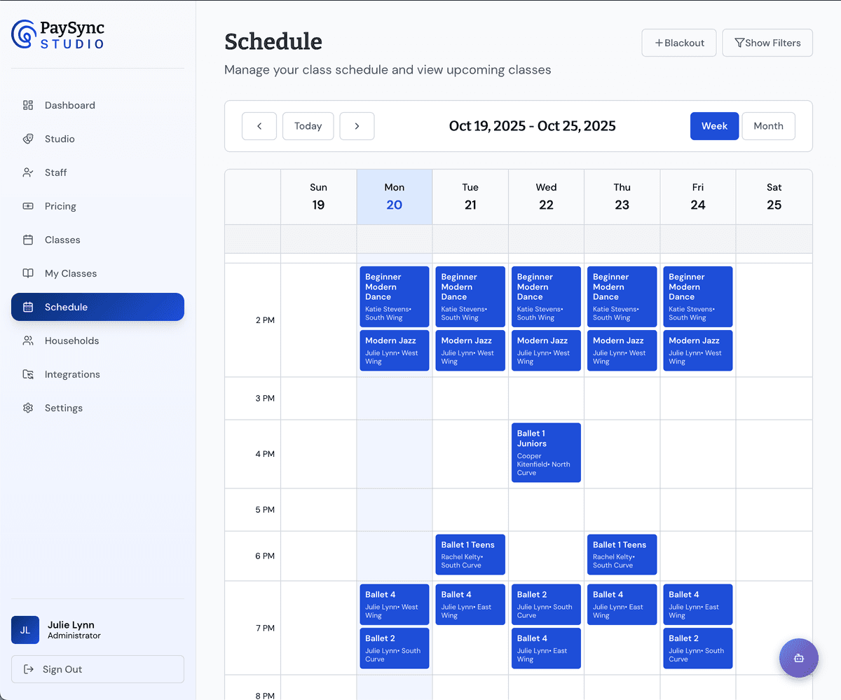 PaySync STUDIO Schedule Management