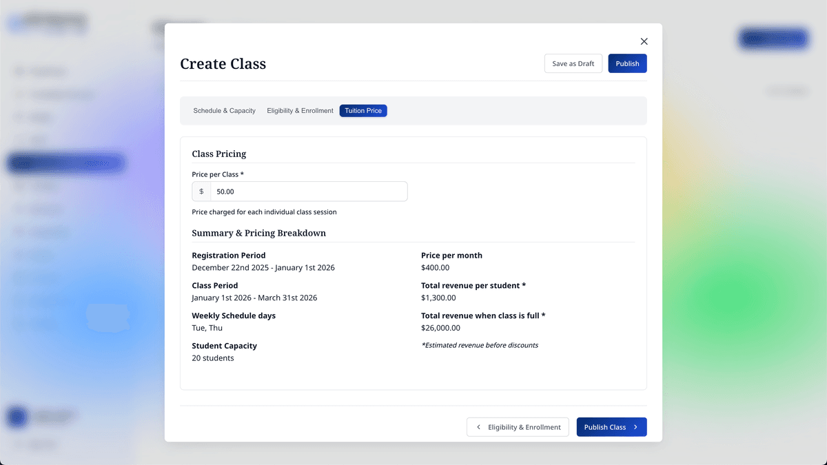 Estimated class revenue