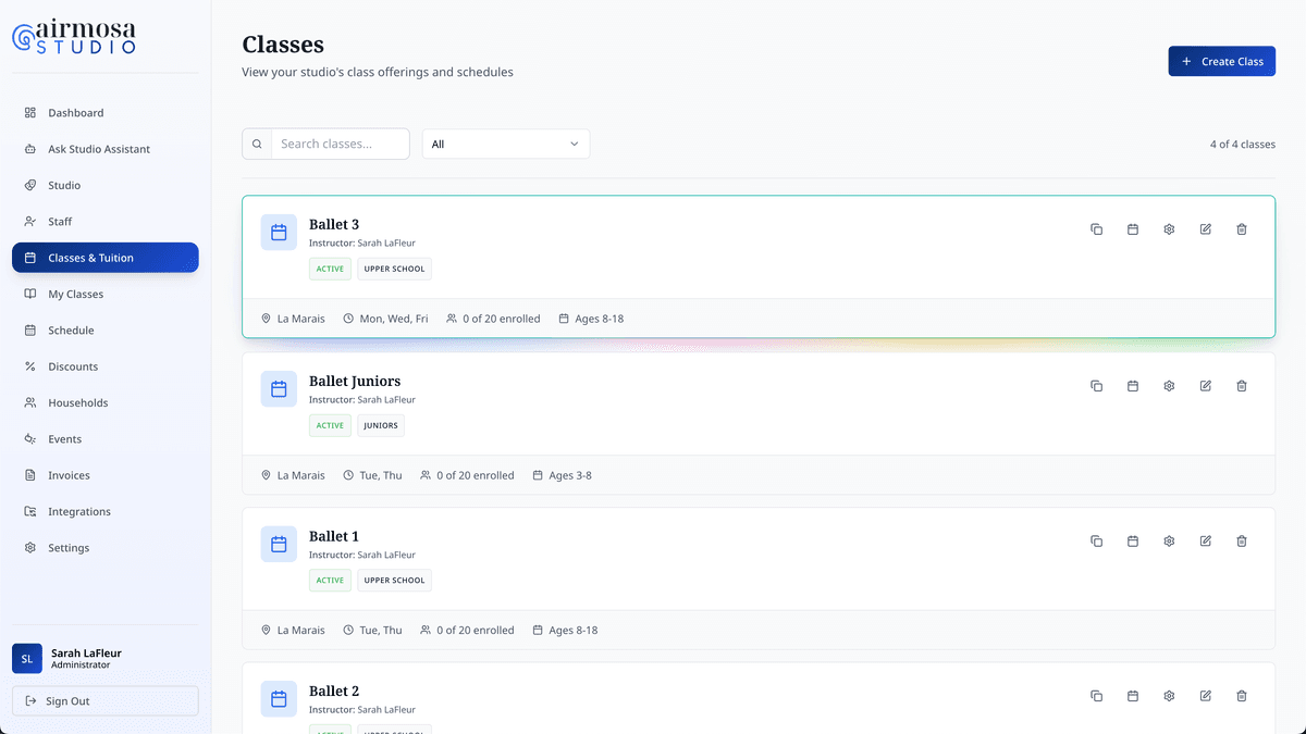 Manage Classes, households and more